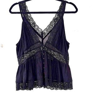 Black Lace-Trim Sleeveless Tank Top